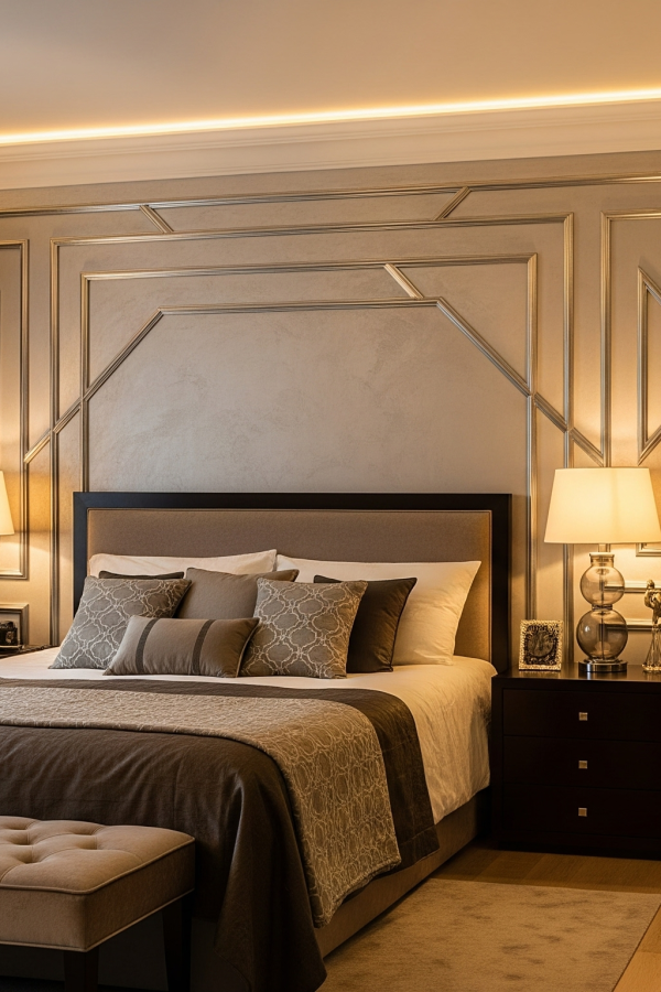 Metallic Finish Wall Moulding Design For An Extra Jazz