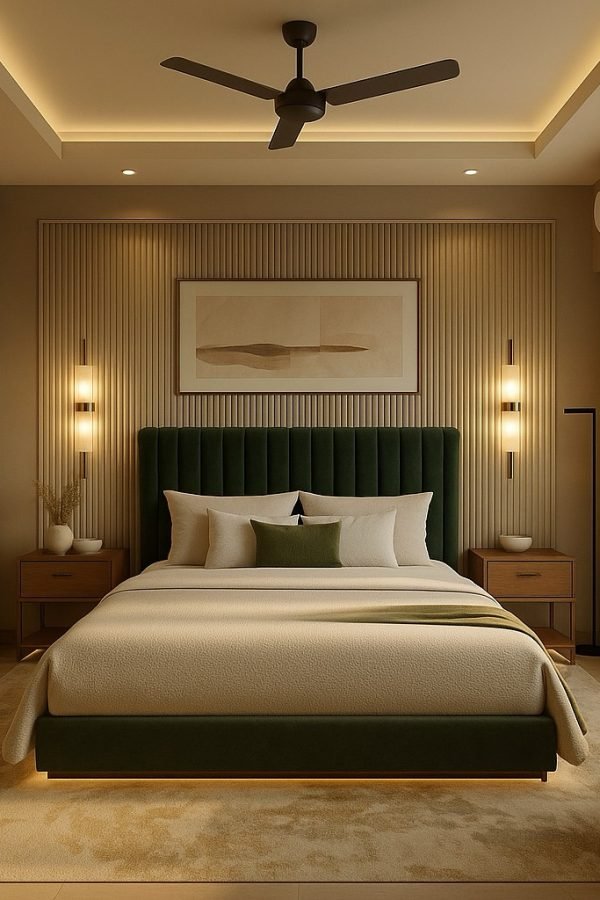 Modern Luxury Bedroom Interior Ideas 3d render by AKS Interiors Ghaziabad